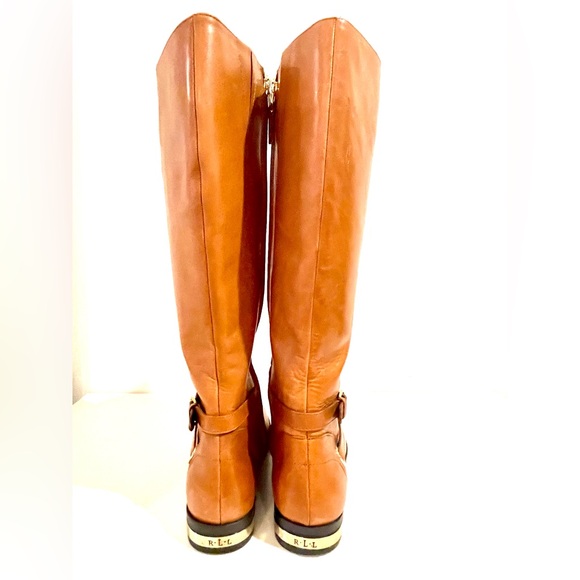 Ralph Lauren Tan Leather Knee-High Riding Boots w Gold Metal Details - Picture 10 of 15
